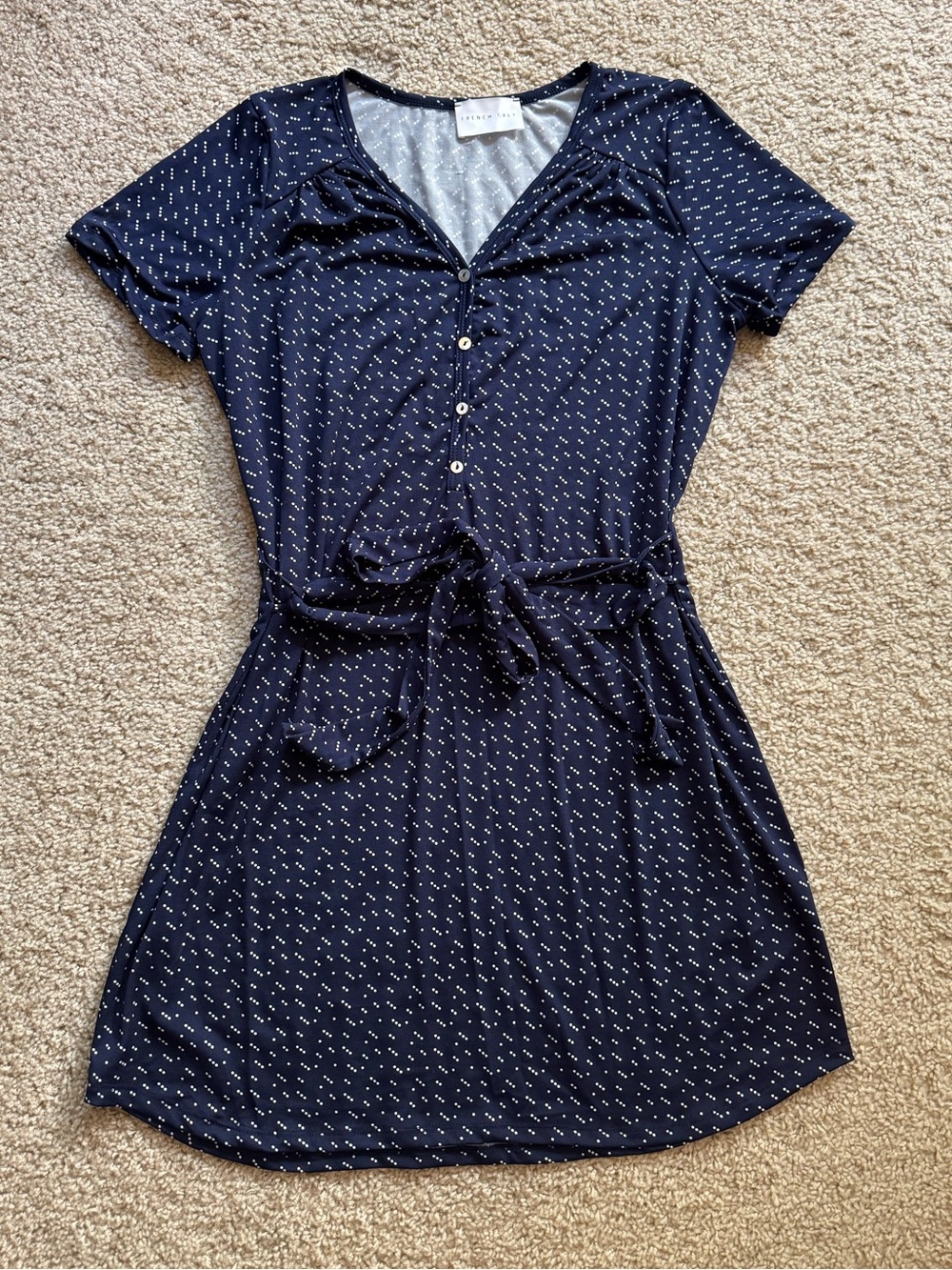 Navy & White Polka Dot Tie-Waist Mini Dress
